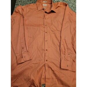 Van Heusen Dress Shirt Mens 19 Tall Orange‎ Lux Sateen No Iron Long Sleeve